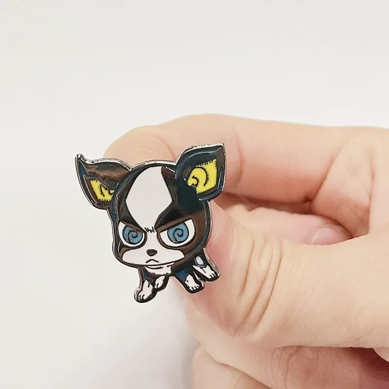 jojo's wonderful adventure pet dog, Enki the Boston Terrier Anime Lapel Pins Backpack Jeans Enamel Brooch Badges