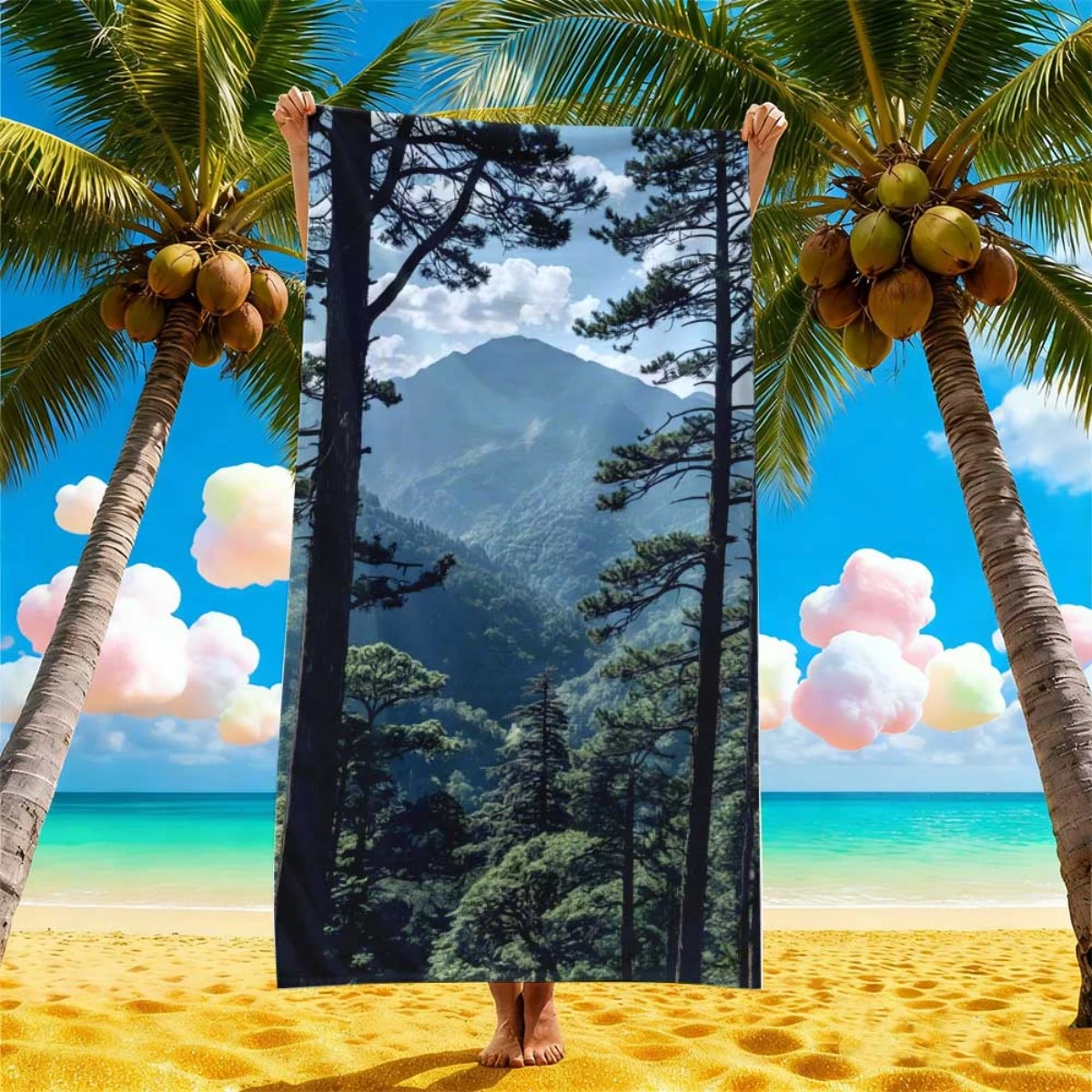 Sandproof Beach Towel Waterproof Microfiber 1Pc 2D Flat Printed Nature Scenery Holiday Sunbath Lounger Blanket For Seaside