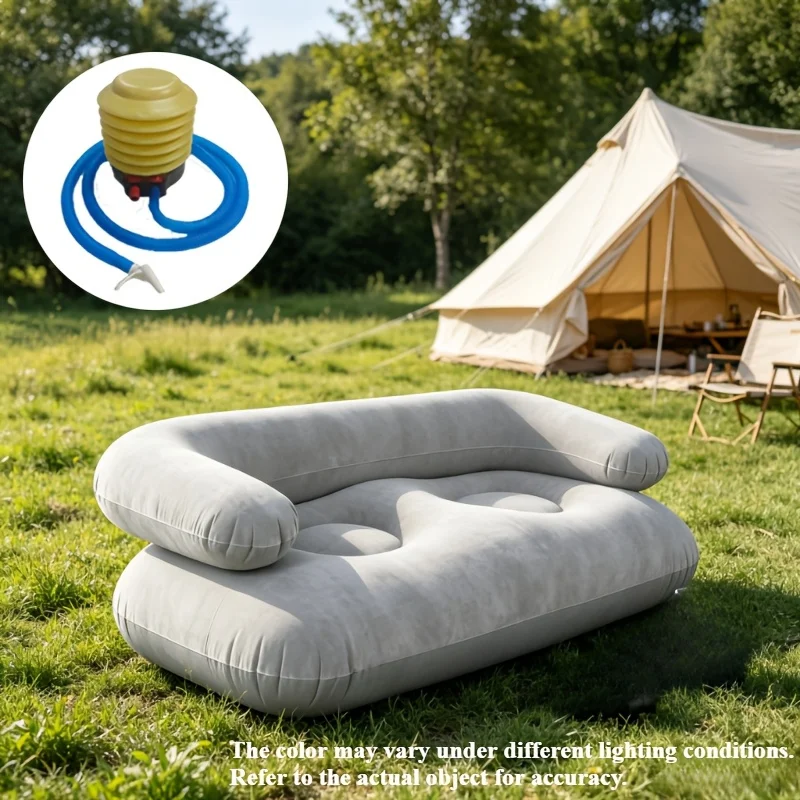 2 Person Inflatable Sofa Couch Portable Foldable with Armrest Flocked Outdoor Camping Home Leisure Inflatable Lounge Air Couch