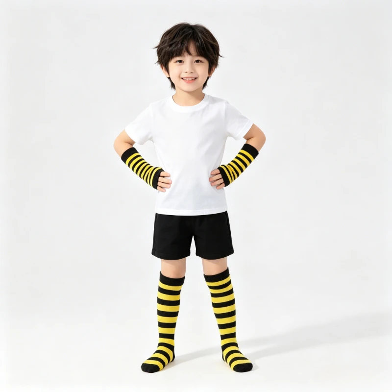 

Child Classic Striped Over Knee Socks Arm Warmers Set, Soft Breathable Cosplay Props Halloween Role Play Outfit for Girls Boys