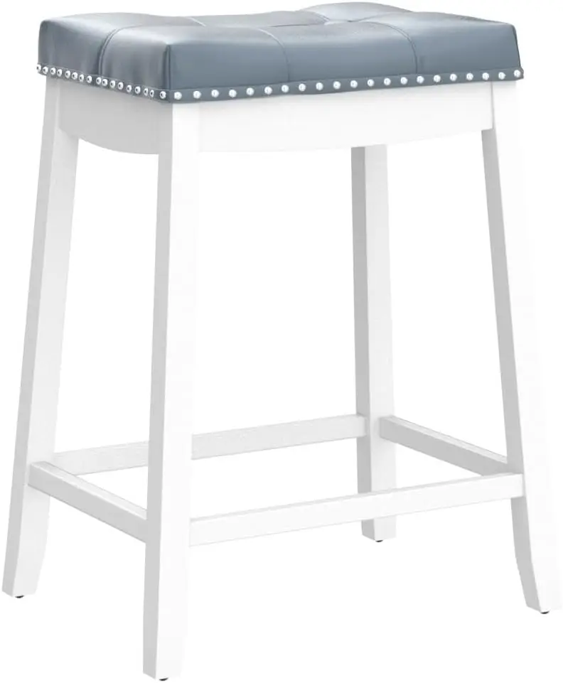 4 Kursi Bar Cambridge, Tinggi Meja 24', Kaki Kayu Solid Espresso dengan Bantalan PU Abu-abu – Dapur & Ruang Tamu (Set isi 4)