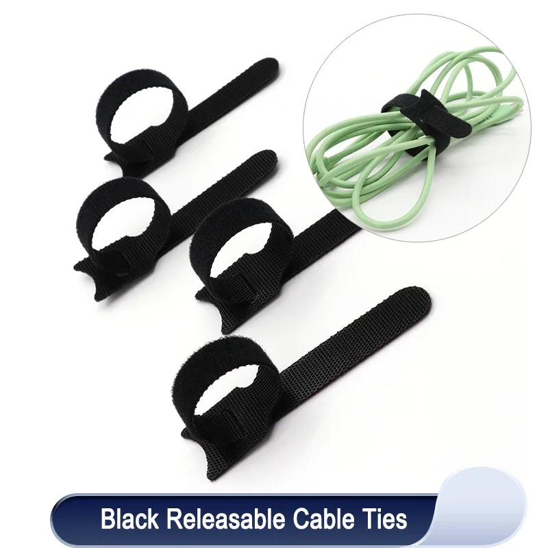 

Releasable Cable Ties Wire Organizer Black 15 20 25 30cm Nylon Hook Loop Straps Wrap Zip Bundle Bandage Tie Plastics Fastening