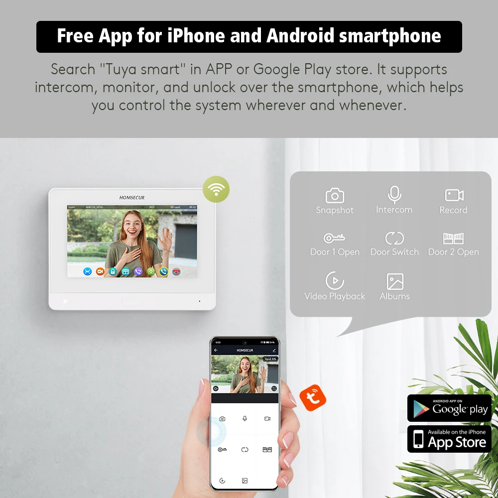 Tuyasmart APP WiFi HD 4 fili video citofono di sicurezza domestica citofono 1080P IP65 campanello telecamera impronta digitale accesso RFID istantanea