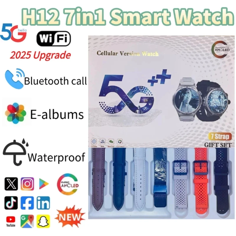 

4G 5G Full Network Smart Watch H12 Android system 720 * 720 HD Resolution 1.6-inch Amoled Screen Blue Light WIFI Precise GPS