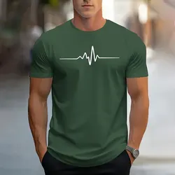 2024 New Men's Summer Loose Large Size Simple Pattern Printed Short Sleeve Casual Sports Round Neck Short Sleeve T-Shirt Top