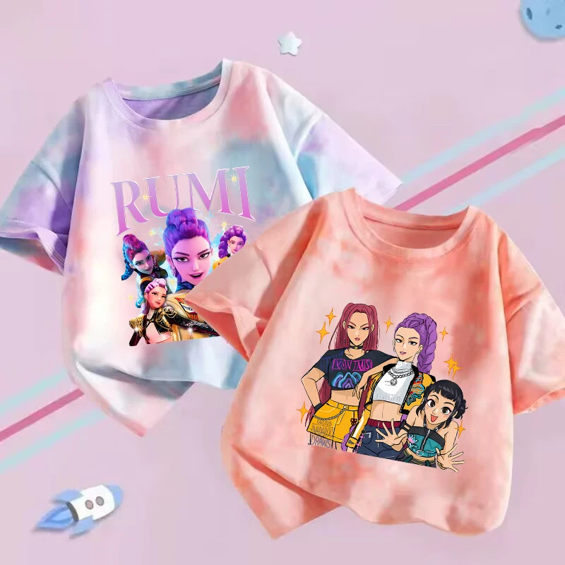 

KPop Demon Hunting Series Child T-shirt Summer Hot Movies Boys Girls Clothes Trend Dyeing Short Sleeve Tees Cute Birthday Gift