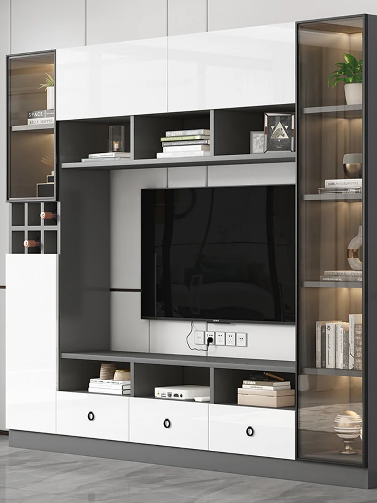 

Solid wood TV cabinet combination partition cabinet integrated background wall cabinet living room locker glass bookcase