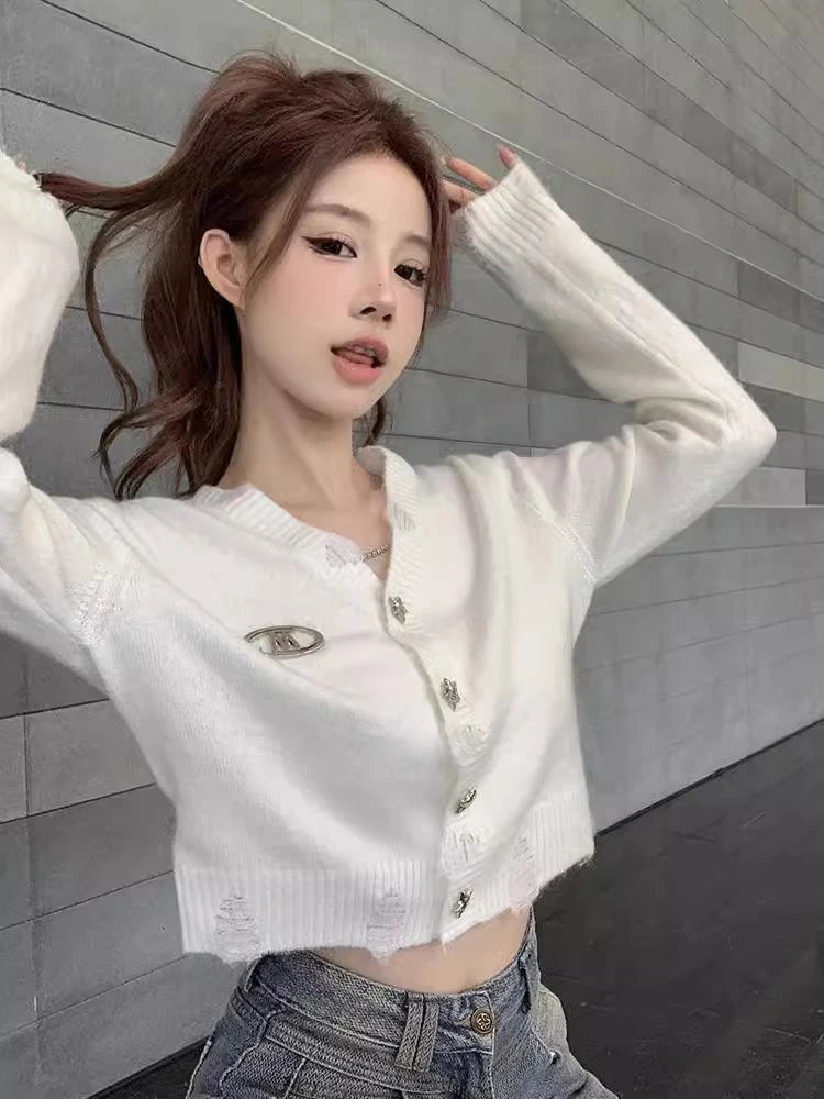 

Белый вязаный открытый кардиган, женский свободный топ Lazy Sle ort, осеннее новое поступление, удобная корейская версия, мягкий длинный све