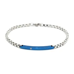 High Quality Stainless Steel 4mm Boxed Chain Blue Plated With CZ Setting Plate Fashion Men and Women Bracelets