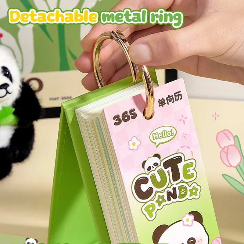 

2026 Desk Calendar With Gold Ring Binding 365 Days Cute Panda Painting Inspirational Quotes One-Way Page Turn Daily Planner