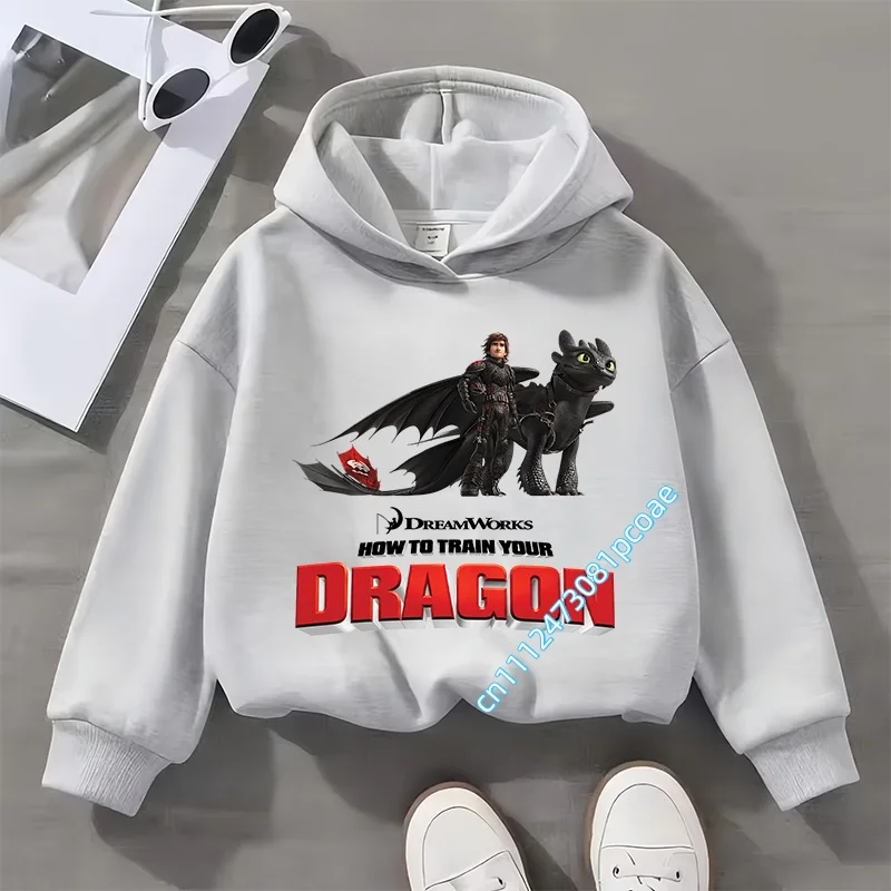 boys' sport shirt for girls, casual top for children, children's hooded shirt Long-sleeved cartoon-printed dragon-taming expert