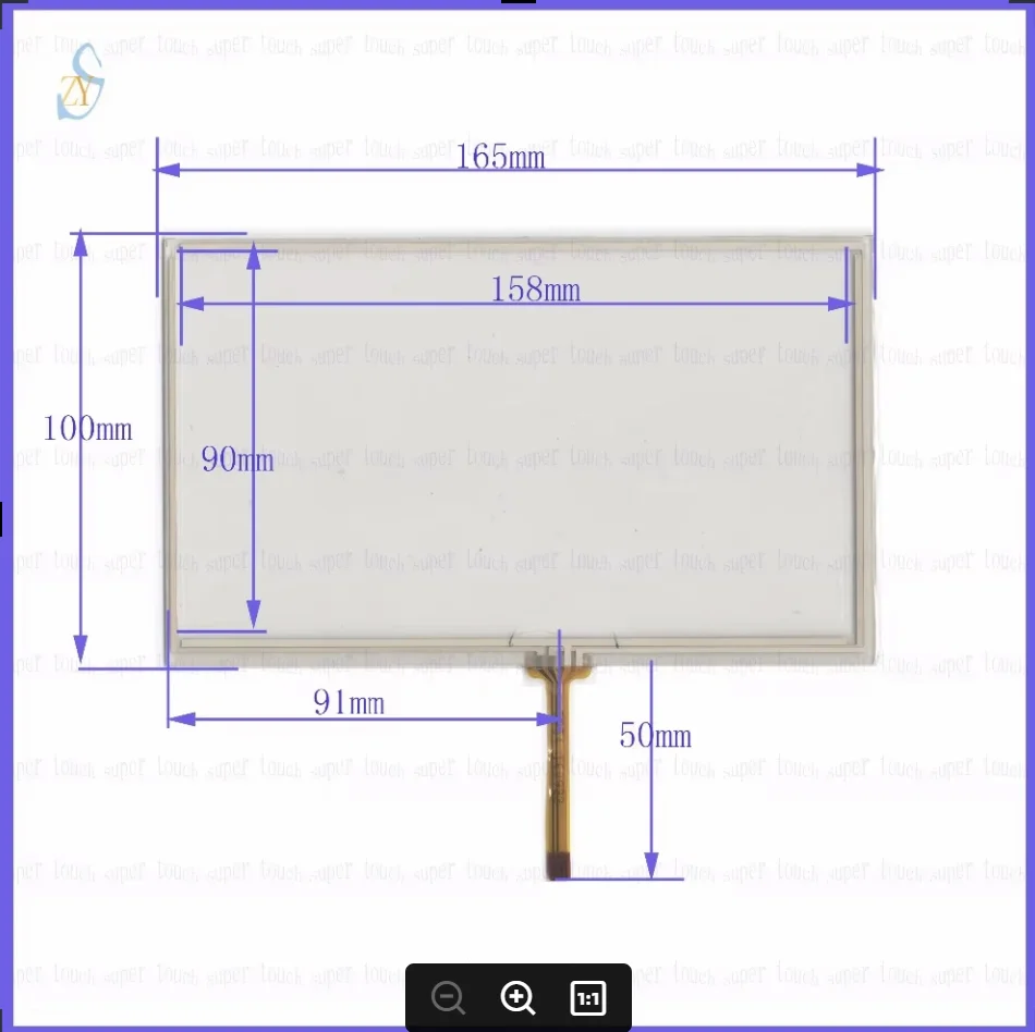 

ZhiYuSun 165mm*100mm 7inch 4-wire resistive touch panel for Car DVD, 165*100 the cable from the left 91mm