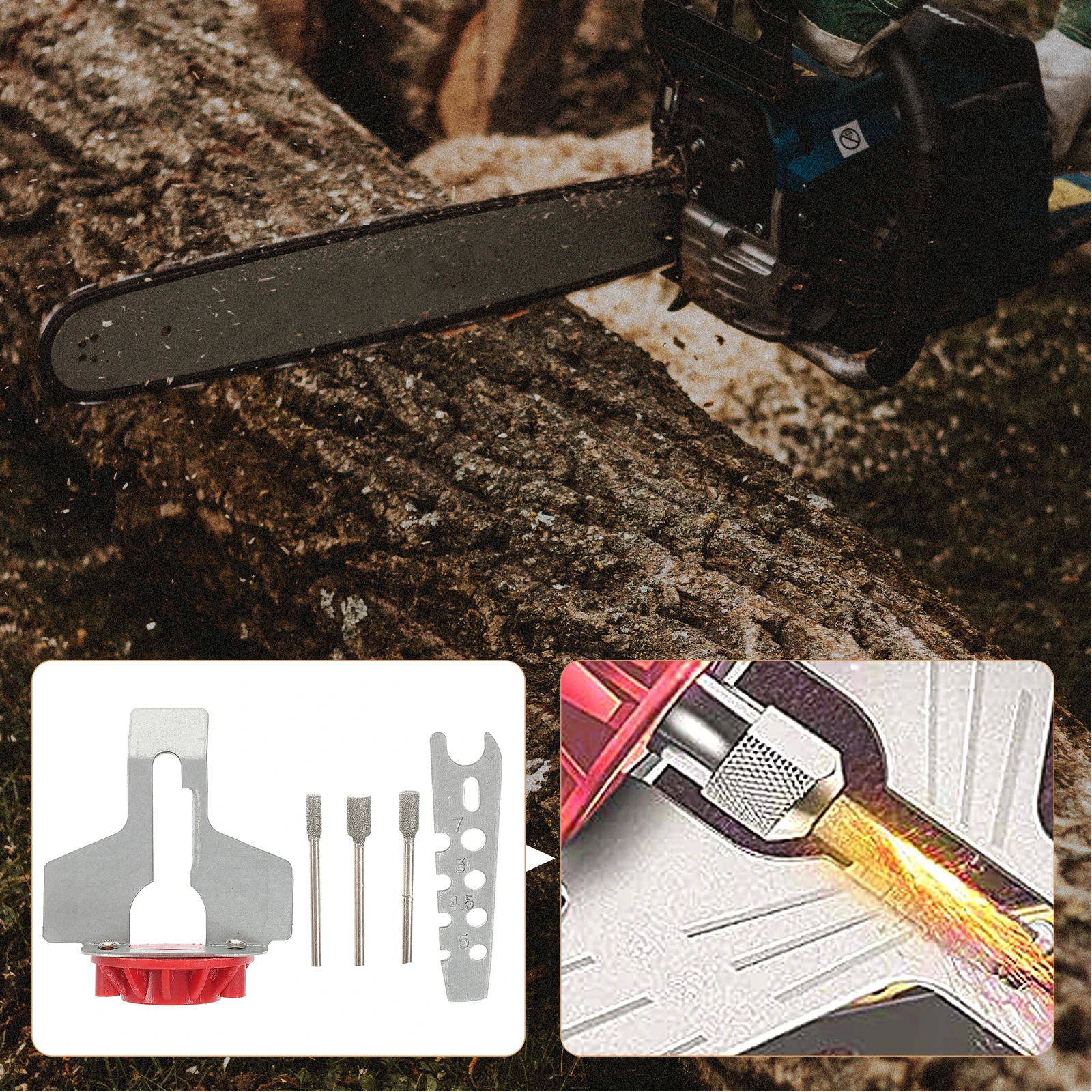 

1 set Chainsaw Sharpener Kit Emery Grinding Burr Metal Handle Steel Angle Rails Sharpening Angle Guide Rotary Tool Accessory For
