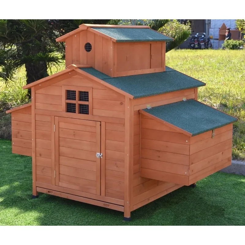 Deluxe Large Wood Chicken Coop Backyard Hen House 6-10 Chickens with 6 Nesting Box