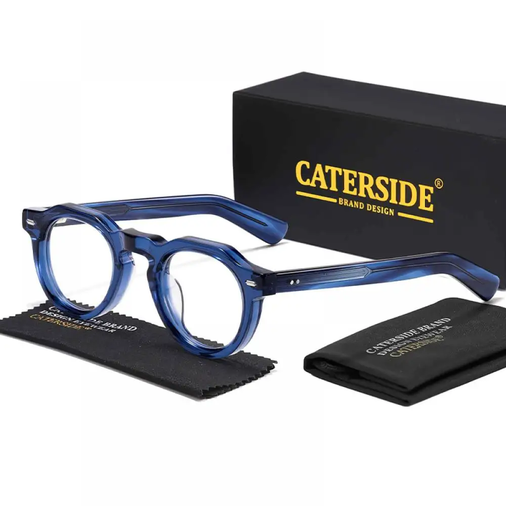 CATERSIDE Neue Retro Herren-Brille mit Flachspiegel, Premium-Acetat, runder dicker Rahmen, Damen-Business-Freizeit-Modebrille – Detail 6