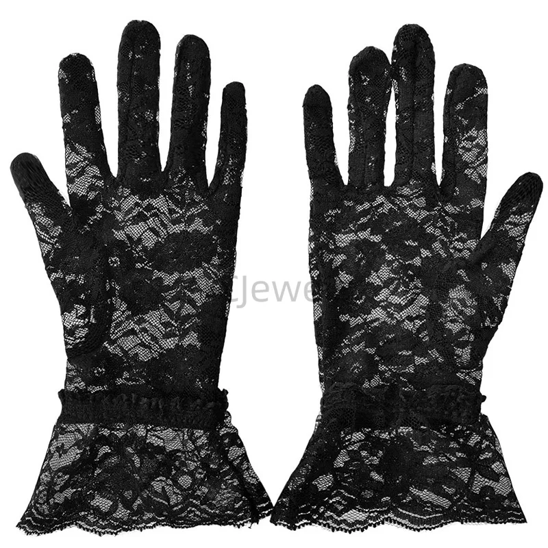 

Women Vintage Sheer Short Lace Gloves Derby Tea Party Wrist Length Floral Gloves for Dinner Hallloween Costume Accessory Gloves