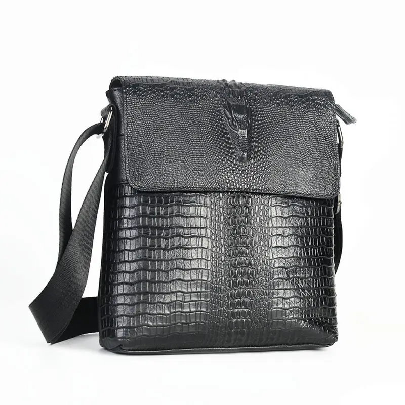 men's crossbody bag with crocodile pattern retro single shoulder bag casual genuine cowhide men's outdoor sports bag Leather