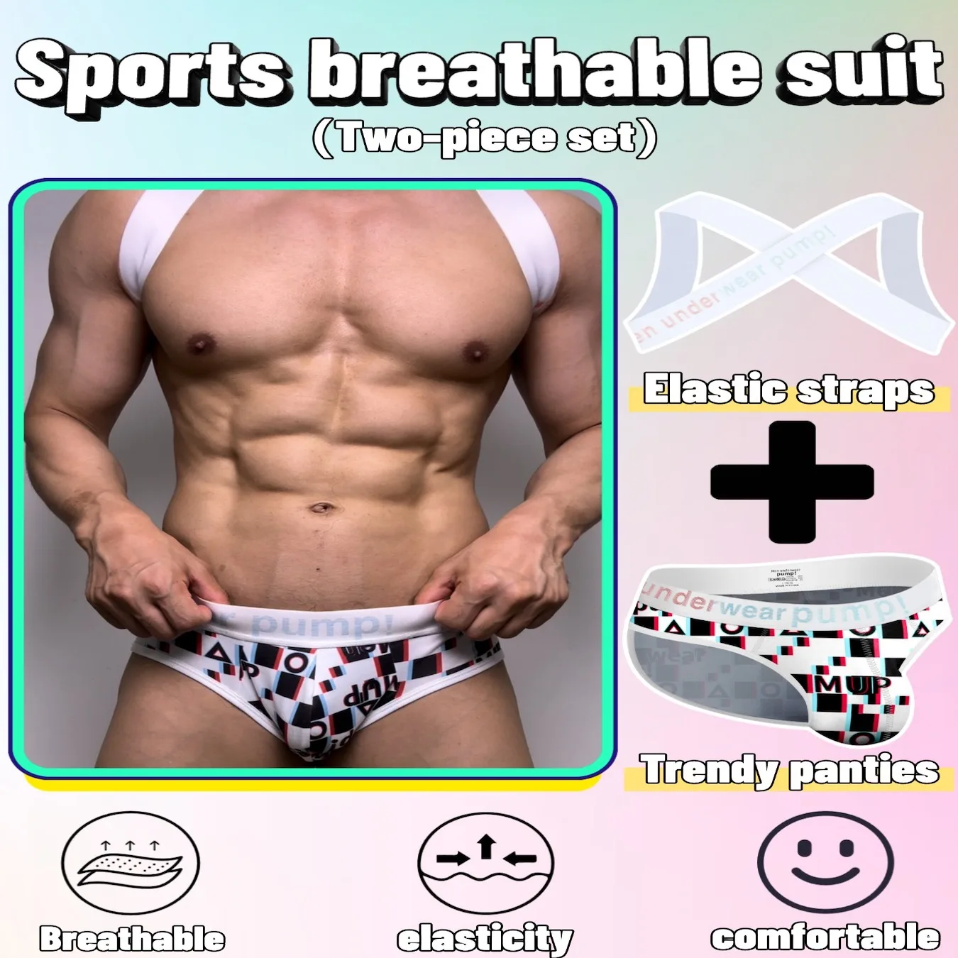

Sports Set & Elastic Waistband Sexy Men's Underwear Fashionable Checkered Pattern Low-RiseLarge Pockets Gay Sexy Set