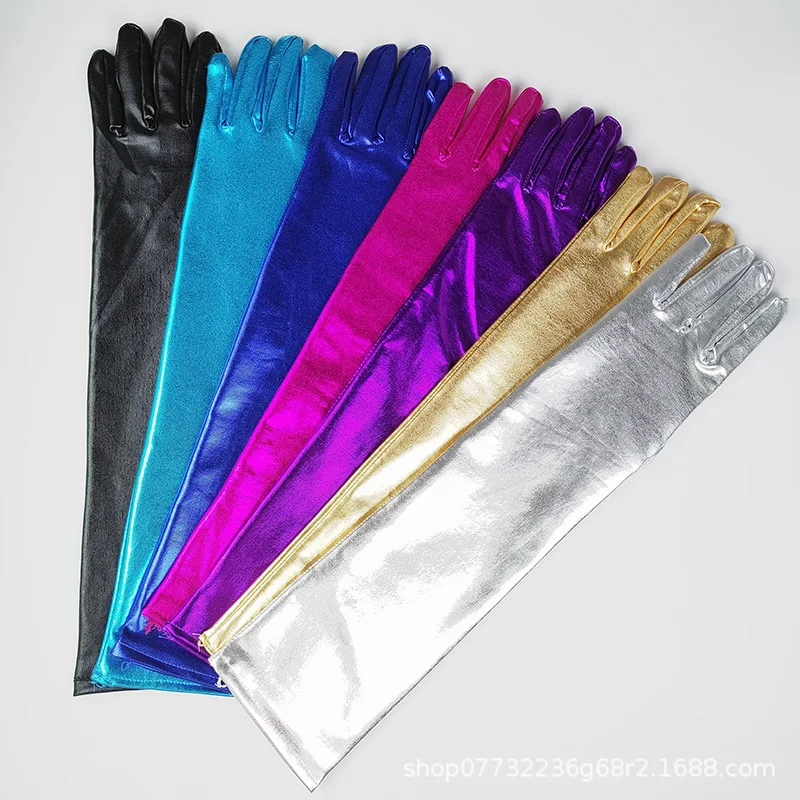 

45CM Long Tight Nightclub DS Pole Dance Performance Patent Leather Gloves Cosplay Halloween Makeup Party Costumes Accessories