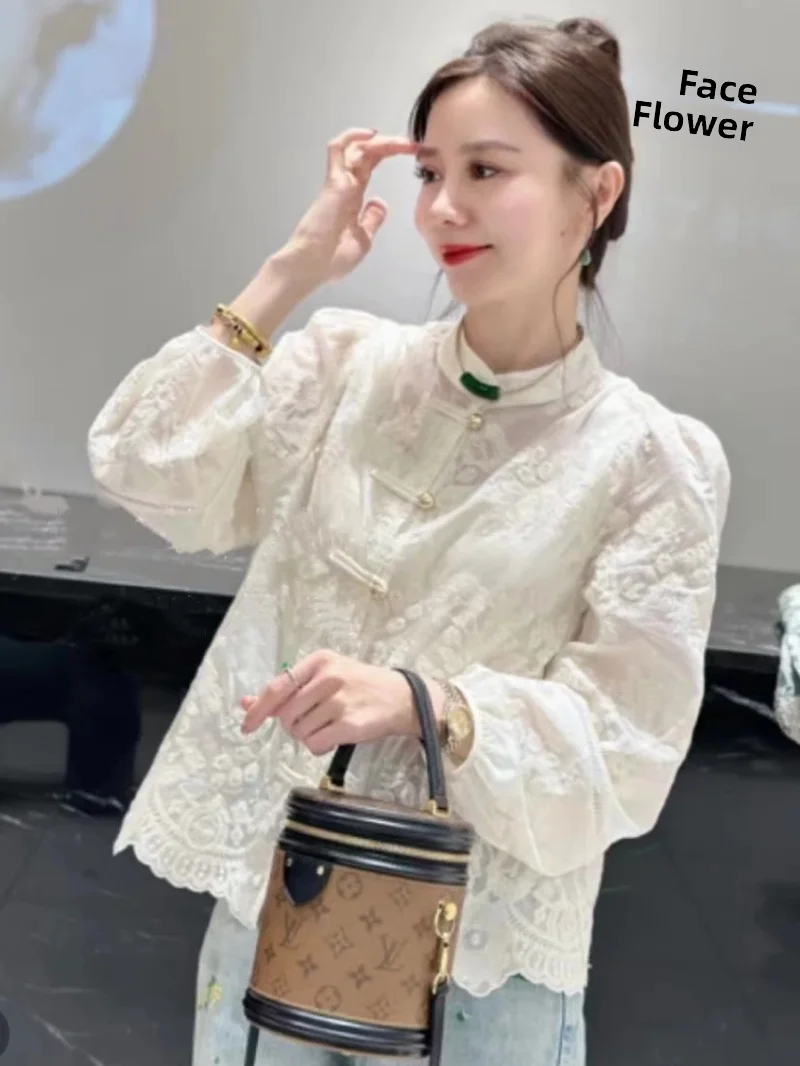 

Elegant Embroidered Chinese Style Shirt Women's Fashion Design Sensation Lightweight Luxury Anti-Aging Trendy Top