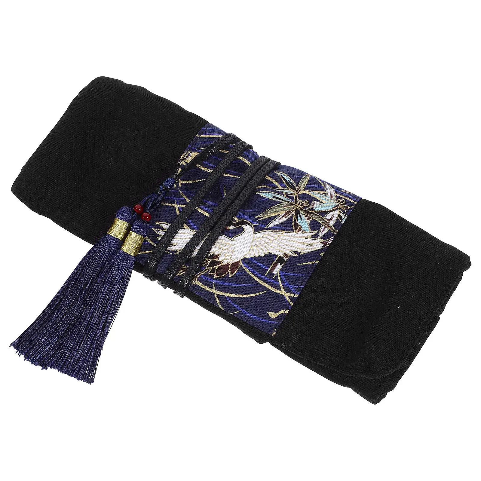 1Pcs Handmade Cotton Pencil Bag Canvas Material Vintage Chinese Style Painting Rolling Pen Bag Stationery Pouch
