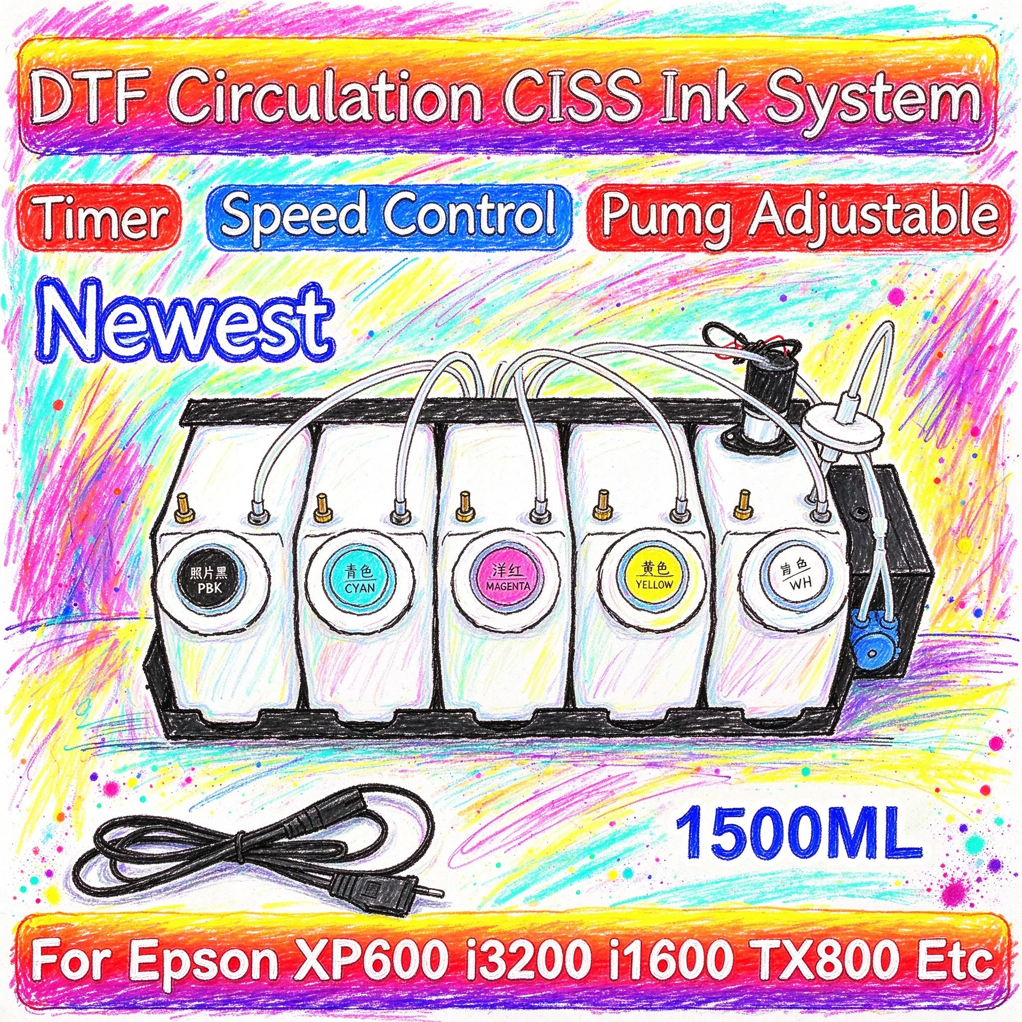 DTG DTF White Ink Circulation CISS System 1500ML without Damper White Ink Stirrer Mixer Timer for i3200 i1600 XP600