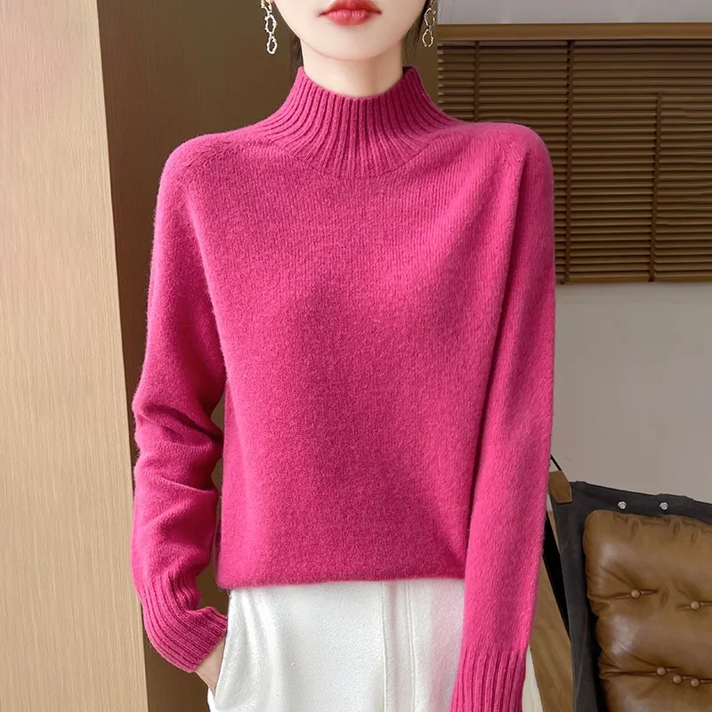 Classic first-line ready to wear women's  wool pullover sweater with half high collar long sleeves thick high-quality sweater