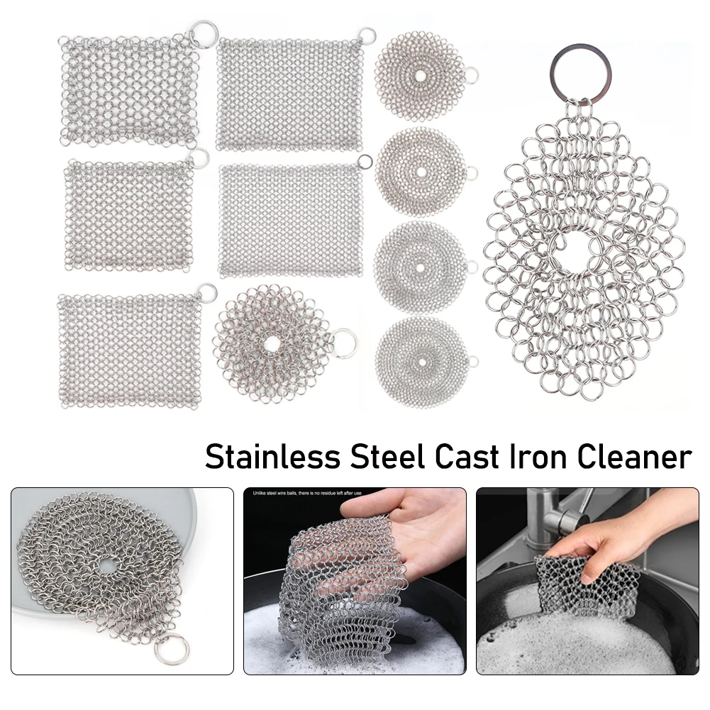 Stainless Steel Pot Pans Cleaning Scrubber Cast Iron Cleaner with Hanging Ring Cast Iron Scrubber Skillet Grill Scraper Brushes