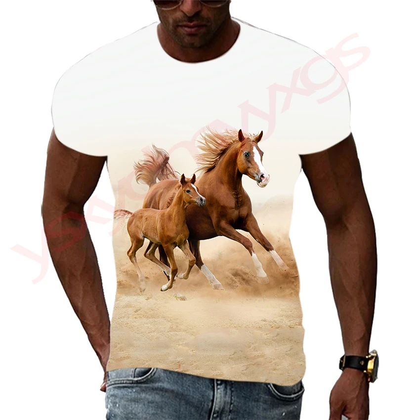 Summer Trend Horse HD Pattern Men T-Shirts Casual 3D Print Hip Hop Harajuku Personality Round Neck Tees Loose Short Sleeve Top