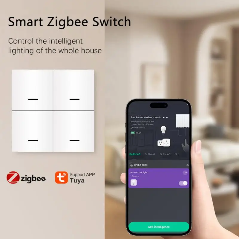 Aubess Tuya ZigBee 4 Gang Wireless 12 Scene Switch Push Button Controller Automation Scenario Support Zigbee2mqtt Home Assistant