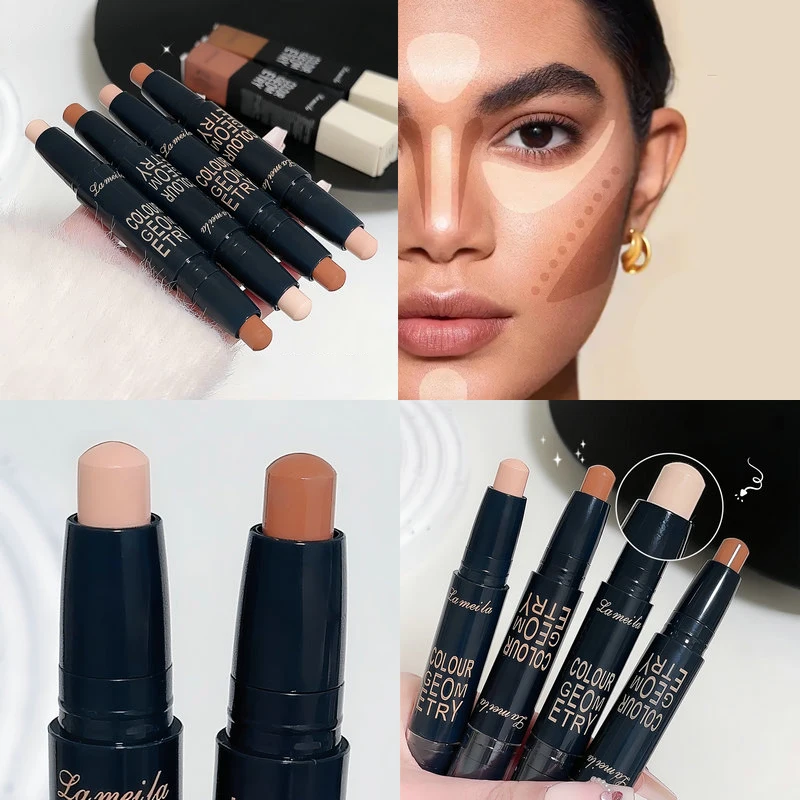 عصا كفاف مزدوجة الأطراف، تحديد، إخفاء، تسليط الضوء على، تفتيح، مكياج مقاوم للماء وطويل الأمد