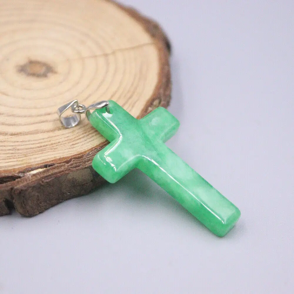 

Новый 18k Белый кулон GP с зеленым нефритовым крестом 1,49 H лучший подарок-