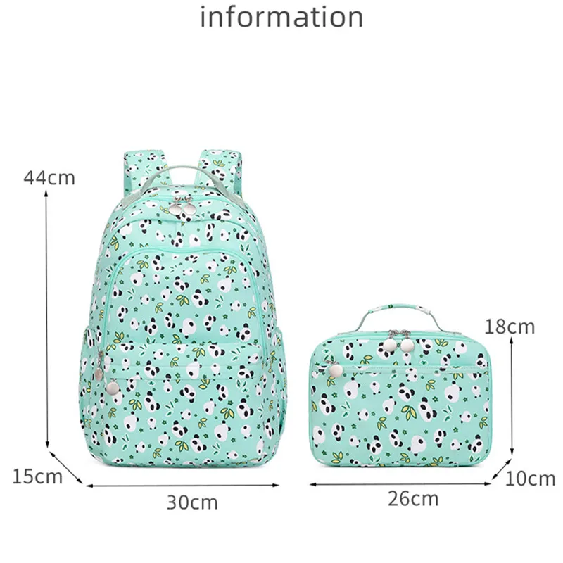 Cute cartoon panda backpack for girls lunch bag school bags High School Student 2pcs/set lightweight and waterproof schoolbags