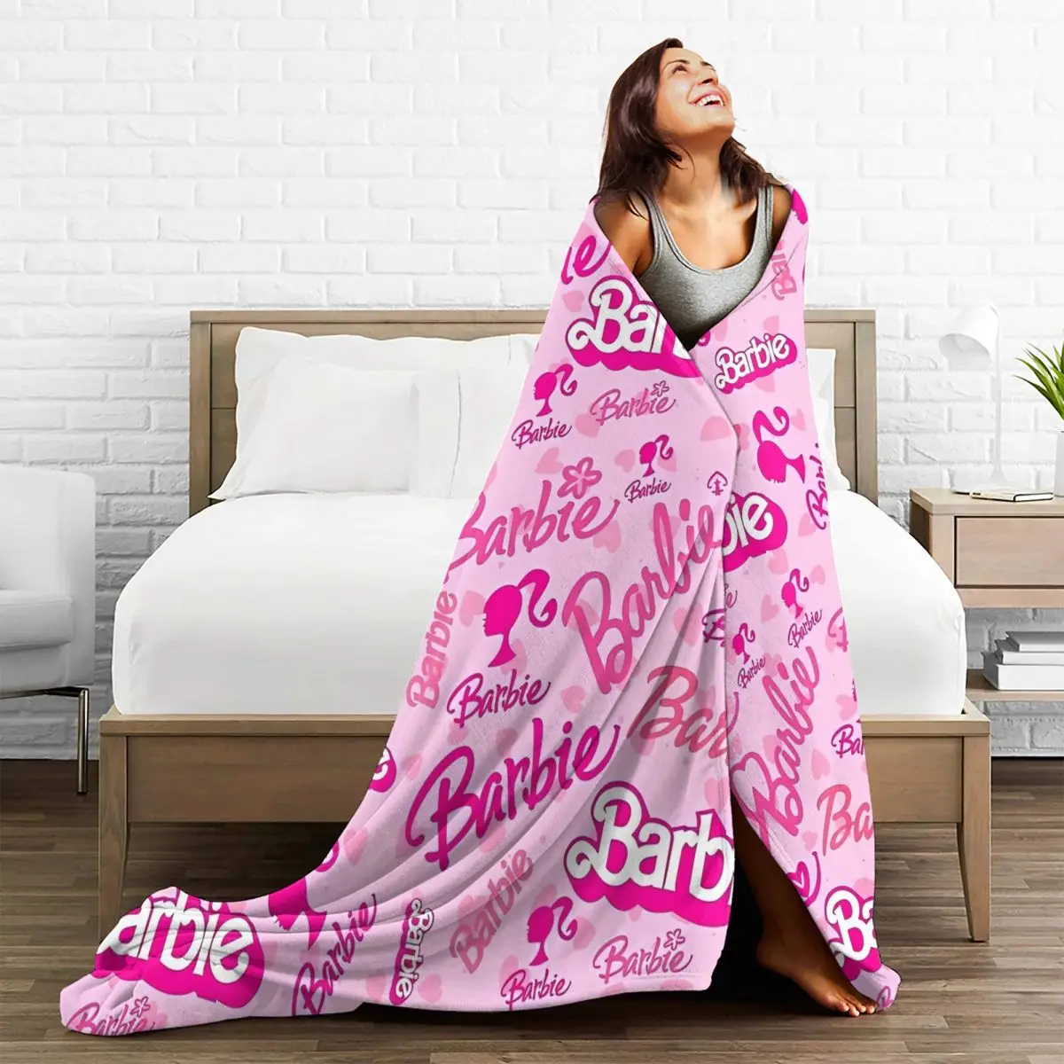 MINISO Barbie Cartoon Print Blanket Quality Warm Soft Bedding Throws Winter Travel Office Couch Bed Print Bedspread