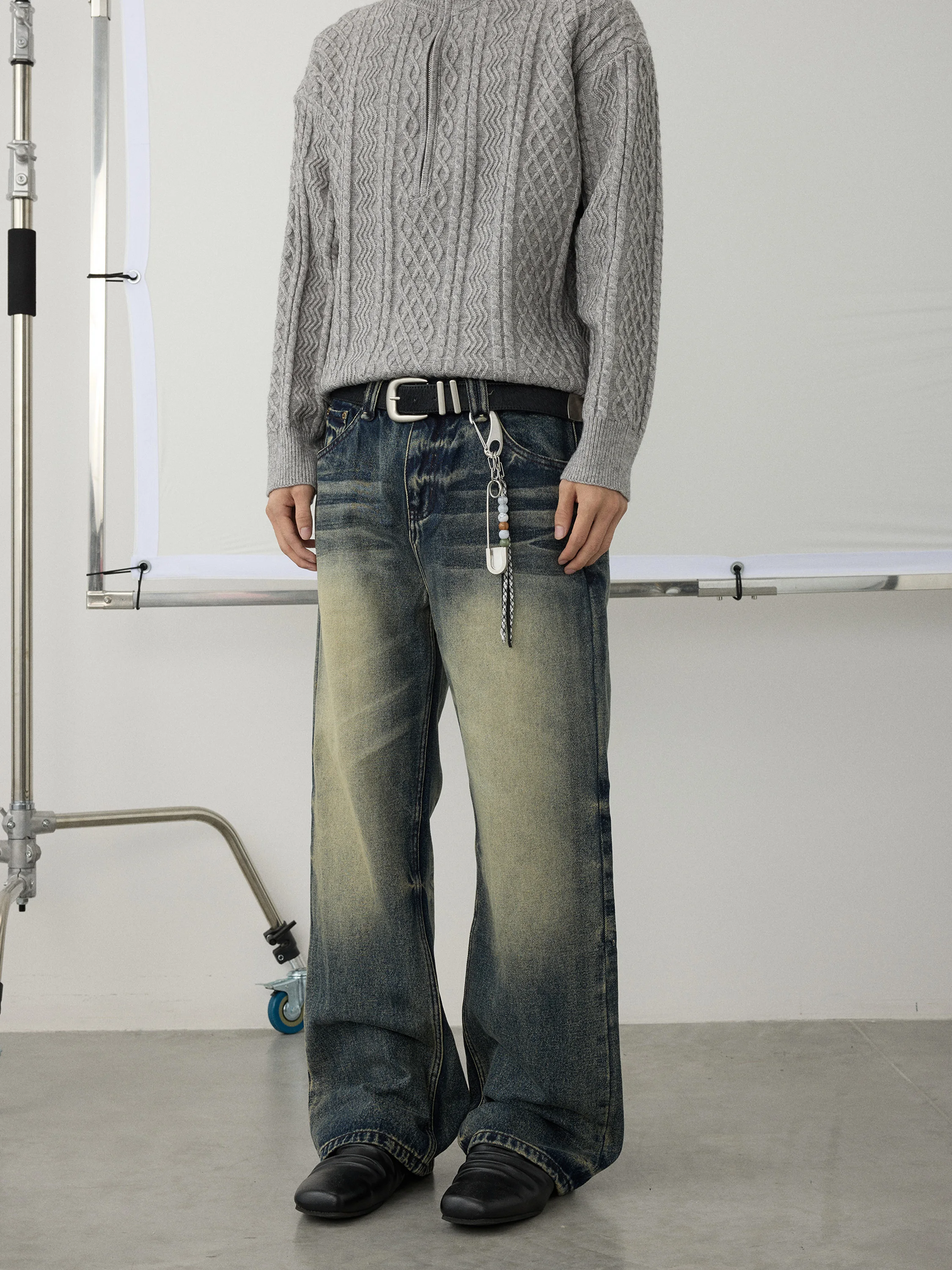 Jeans Retro Americano com Padrão de Gato em Tons de Lama, Calças Longas de Corte Reto para Homens e Mulheres, Estilo Vintage ...