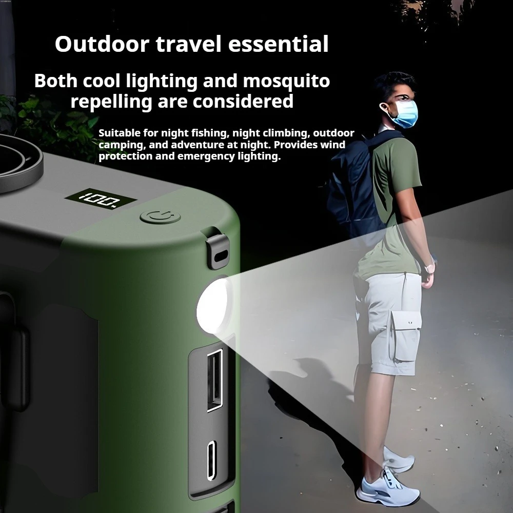 Portable Waist Clip Fan with 5-speed Strong Wind Mini USB Charging Hanging Fan with LED Light Outdoor Waist/neck Fan 10000Mah