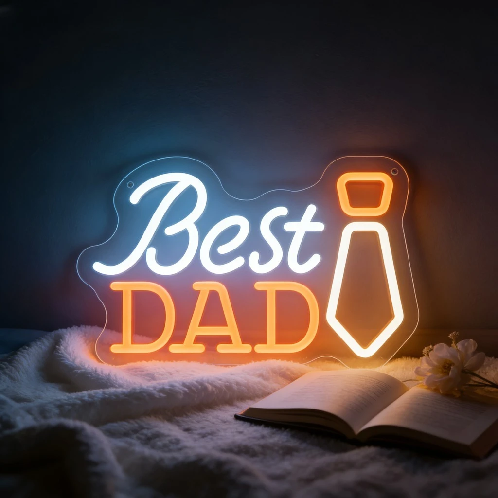 

Неоновая LED-лампа «Лучший папа» с галстуком, USB, диммируемая, настенная, бело-оранжевая, для подарка на День отца, декора офиса, мужской комнаты, гаража
