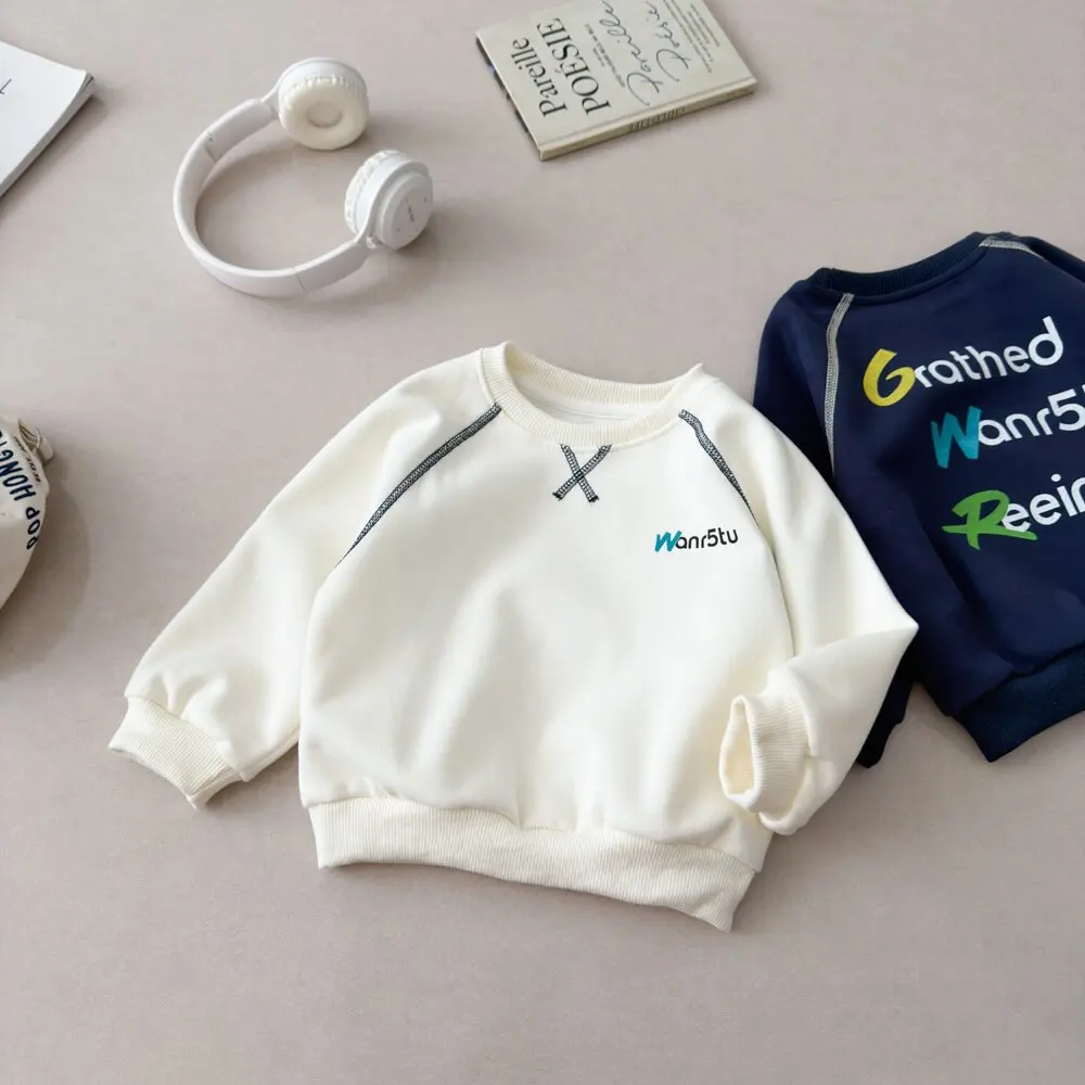 Girls Letter Print Sweatshirts Long Sleeve Pullover For Boys Autumn Unisex Kids Loose Basic Tops