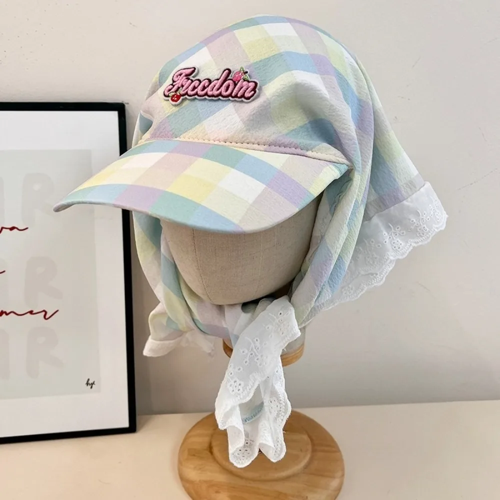 

Корейский стиль, клетчатая бейсболка с вышивкой, солнцезащитный крем, бандана с ремешками, фуражка, повязка для волос, головной платок с буквами, шляпа на берегу моря