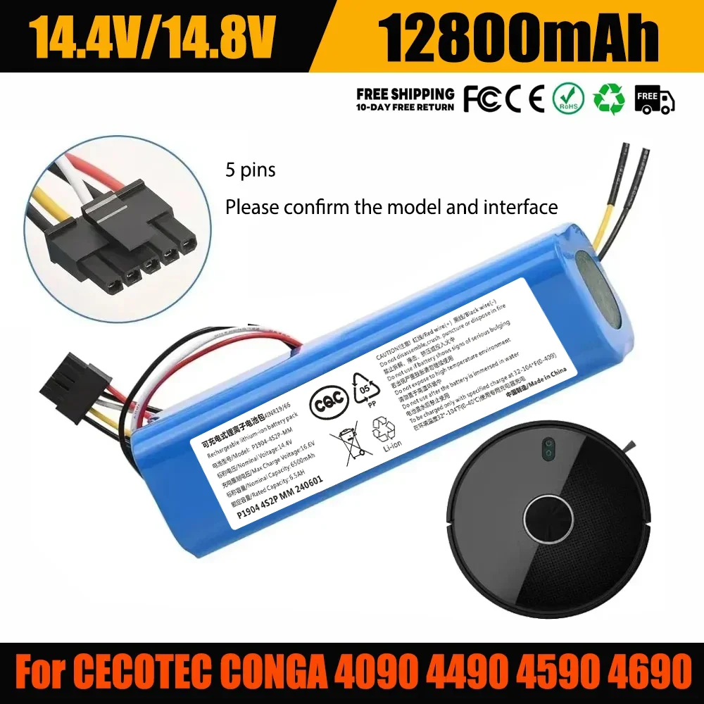 

6800mAh Replacement Battery for Conga 4090, 4490, 4590, 4690 Robot Vacuum Cleaner Lithium Battery Replacement Parts Accessories