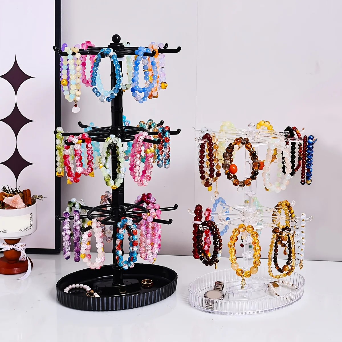 【セール中】1pc 回転式 2 段/3 段ジュエリーディスプレイスタンド多機能吊り下げイヤリングリングブレスレット時計アクセサリーオーガナイザー