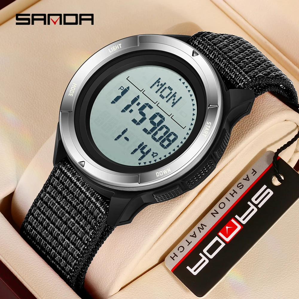 

SANDA Men Hot Electroni Watch Metronome Movement Step Counting Military Countdown Compass Outdoor Waterproof LED Digital Watch
