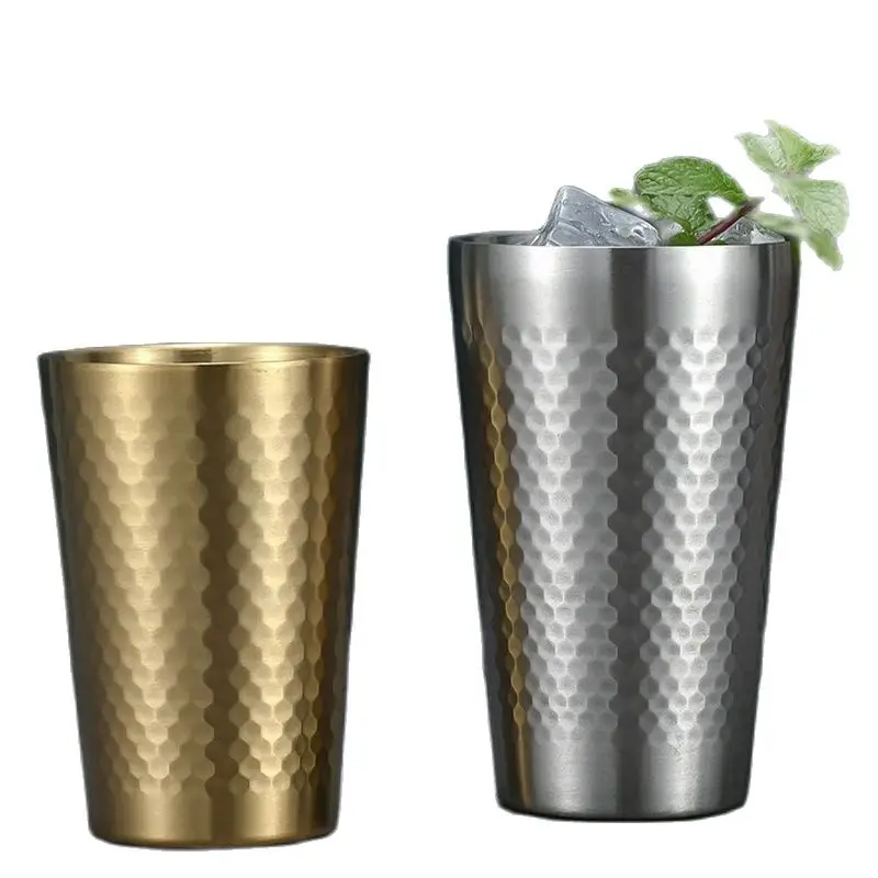 Stainless Steel Beer 304 Cup Honeycomb Double-layer Korean Hammer Pattern Water Cup Juice Beverage Honeycomb Coffee Milk Cup