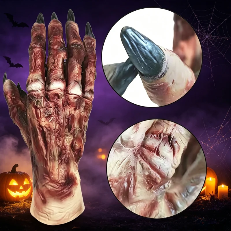 Guantes de Látex con Forma de Mano de Momia para Disfraces de Halloween y Pascua, Accesorio Realista de Zombie para Adultos y Niños, Recuerdo de Fiesta, Disfraz Espeluznante