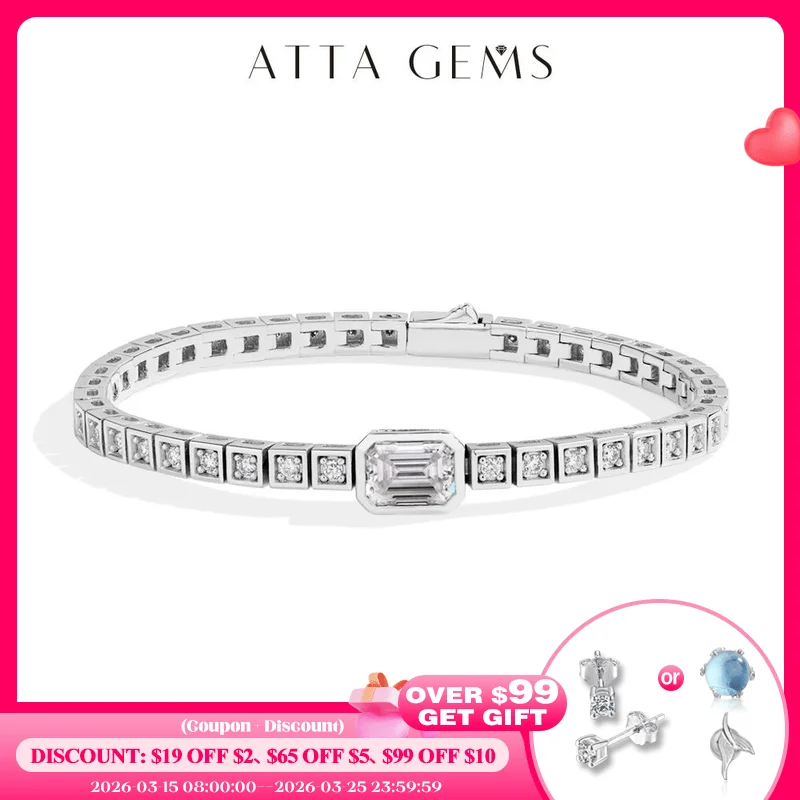 

ATTAGEMS Asscher 8*6mm D VVS1 Full Moissanite Tennis Bracelet For Women Man 925 Sterling Silver Gold Plated Wedding Jewelry Gift