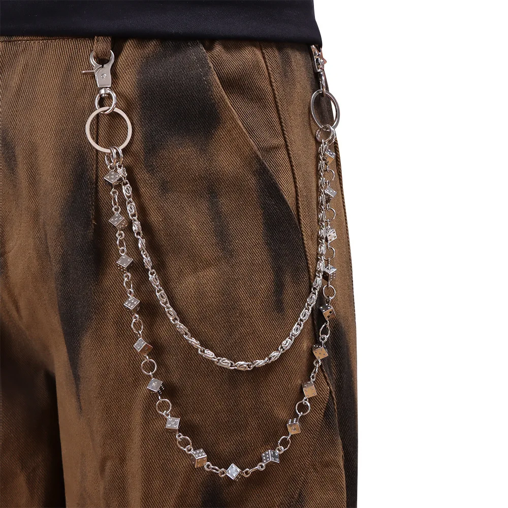 Streetwear Men Waist Chain Metal Dice Pearl Pendant Hop Jeans Belt Fashion Punk Gothic Hiphop Chain Casual Party Club