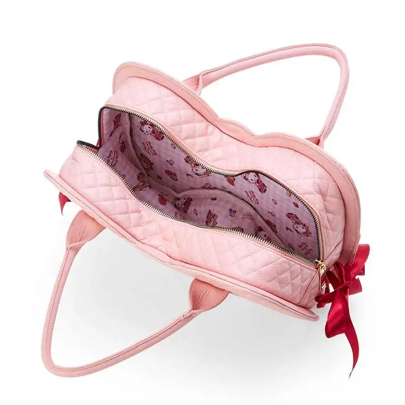 かわいいハローキティピンクのリボン付き携帯電話バッグ、アニメ周辺グッズハンドバッグ、PU素材のキュートでスイートな大容量バッグ、女性への誕生日プレゼント