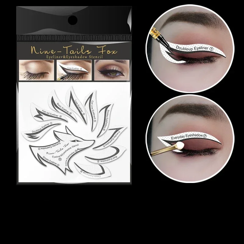 12 stks/zak Oogmake-up Stempels Gevleugelde Eyeliner Stencil Sjabloon Vormgeven Gereedschap Wenkbrauwen Afdrukbare Oogschaduw Sjablonen Tool Stickers