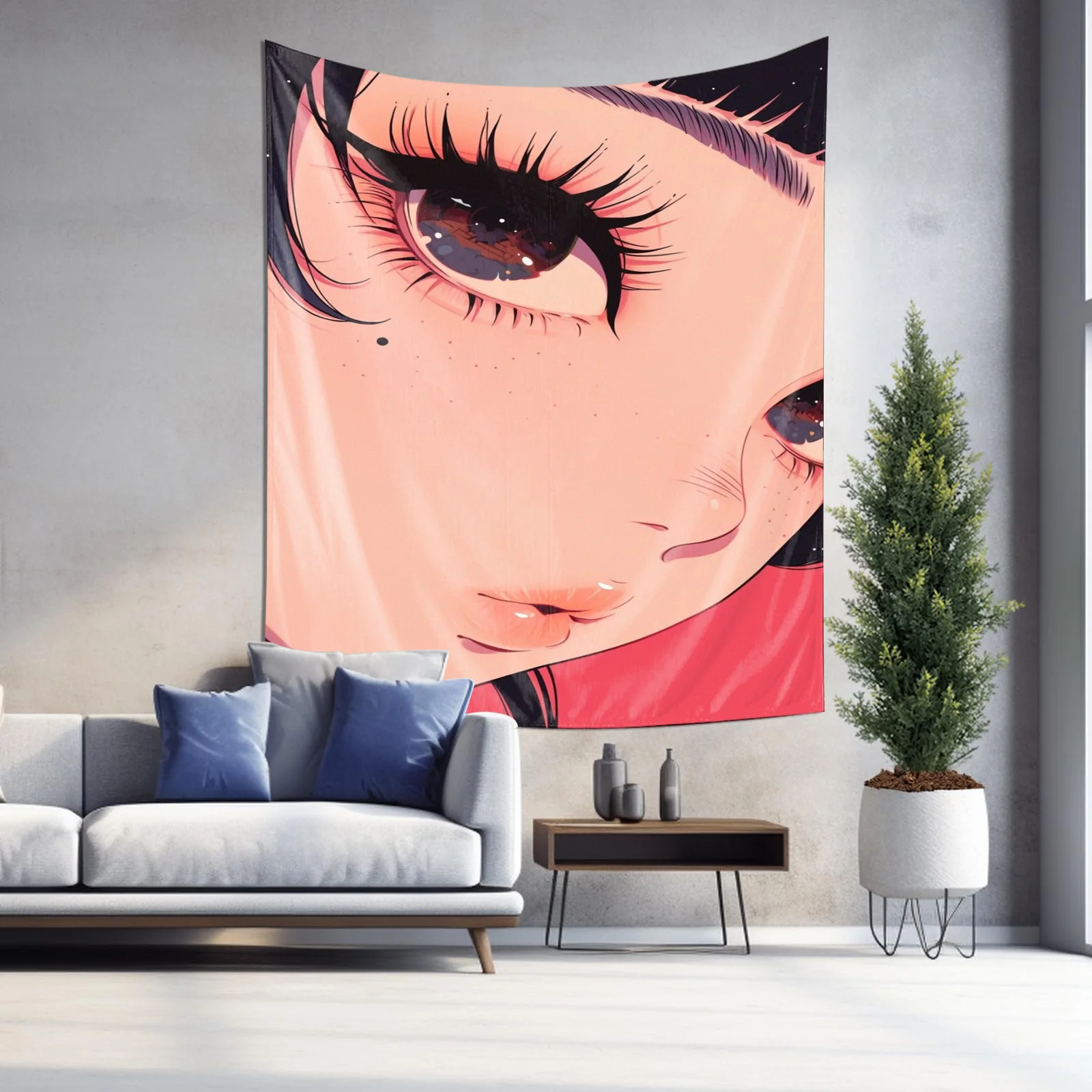 Anime Girl Eye Close Up Tapestry Kawaii Wall Decor Machine Washable All Season Living Room Bedroom Home Decor non-toxic materia