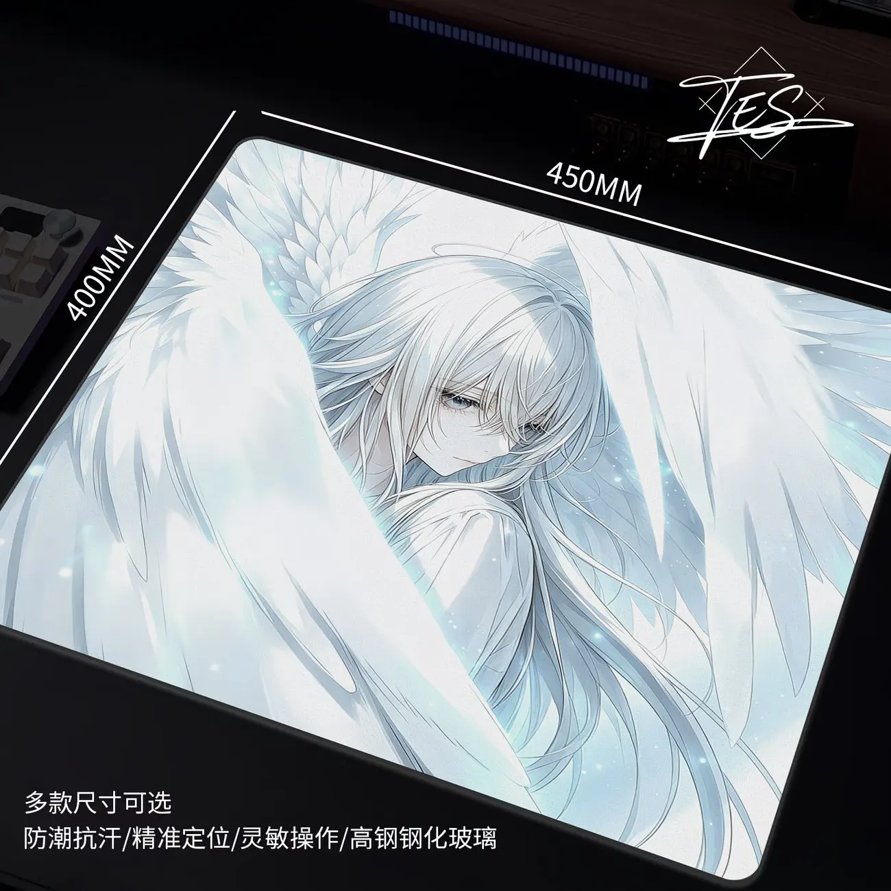 Winged Girl Angel YUME Upgrade Glass Gaming Mouse Pad Smooth Frosted Tempered Hard Desk Mat FPS Office Customizable Accessories